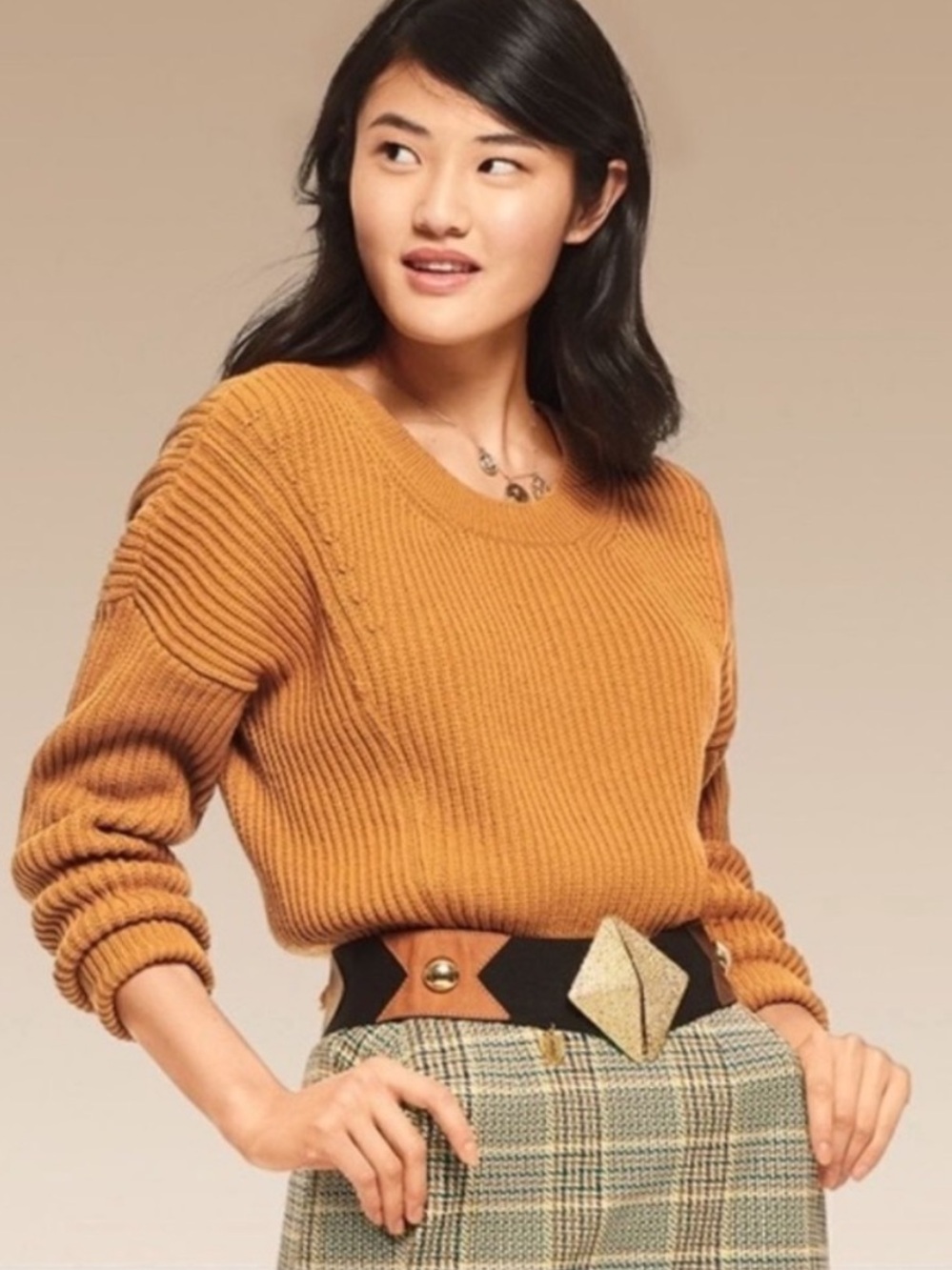 Cabi Step-Up Pullover 3537 Chunky Knit Mustard Sweater